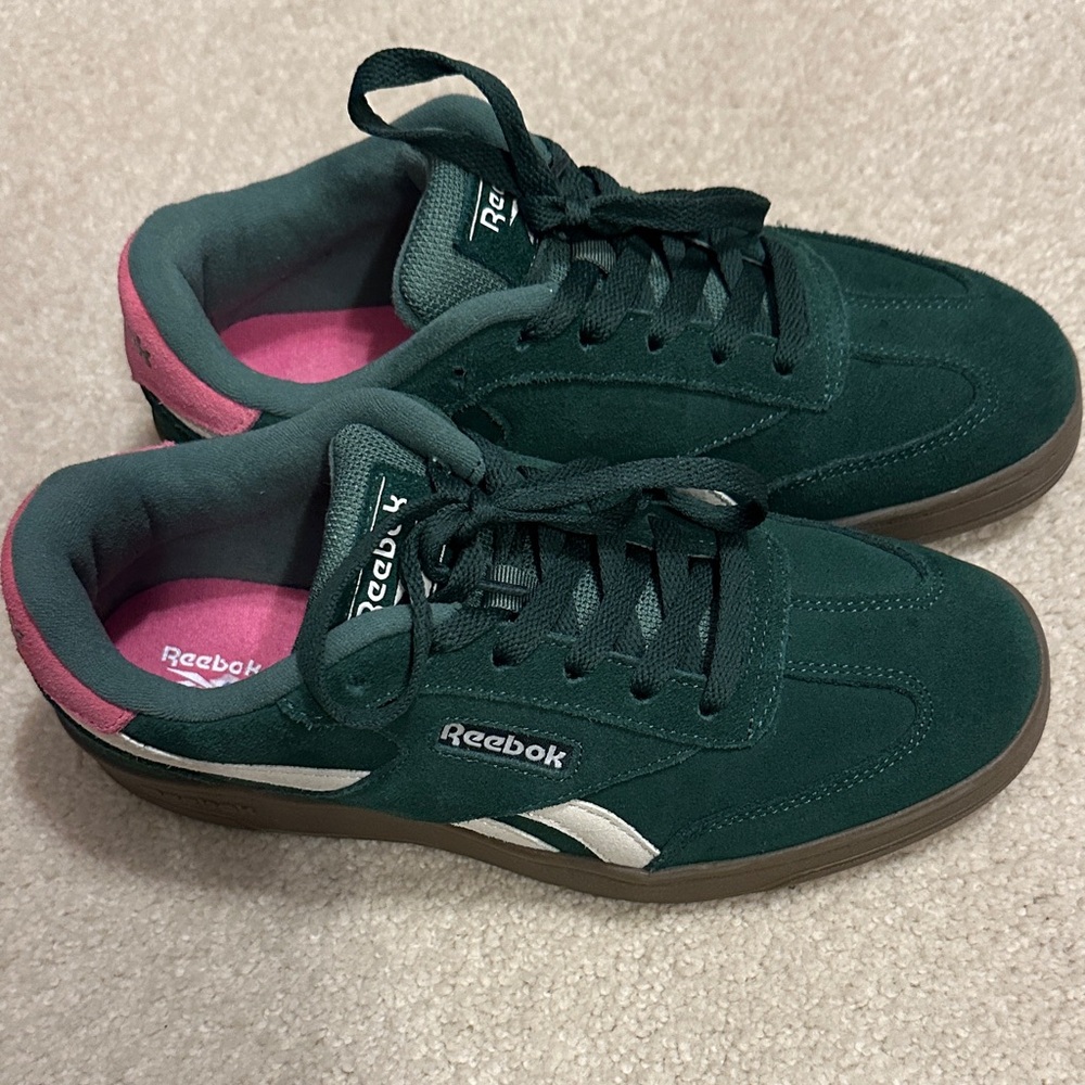 Reebok Green Suede Sneakers with Pink Lining